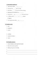 English worksheet: Exercises vocabulary school & clothes