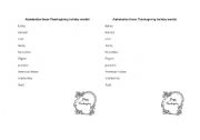 English worksheet: Thanksgiving Alphabetization Worksheet