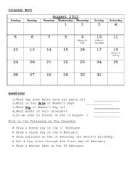 English Worksheet: Calendar Work