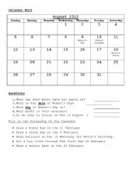 English worksheet: Calendar Work