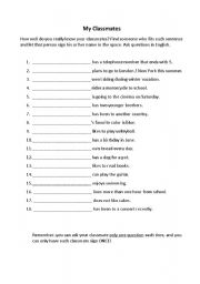 English Worksheet: my classmates