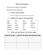 English Worksheet: A Vowel and Consonant Worksheet