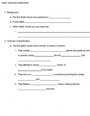 English Worksheet: Gothic Literature Guided Notes