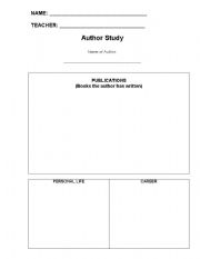 English Worksheet: Author Study Graphic Organizer