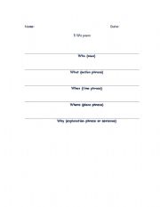 English worksheet: 5 Ws Poem