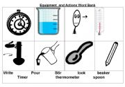 English Worksheet: Science Equipment and actions