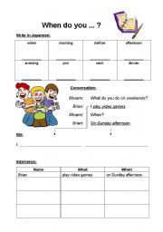 English Worksheet: When do you _ ? worksheet - for use with New Crown textbook