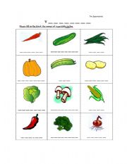 English Worksheet: fill in the blank the names of vegetables 