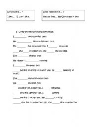 English worksheet: verb like I/he/she