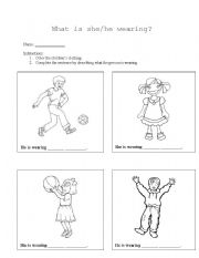 English Worksheet: What is she/he wearing?