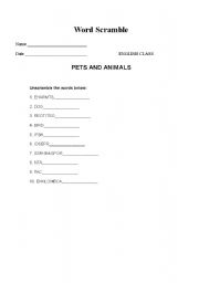 English worksheet: PETS