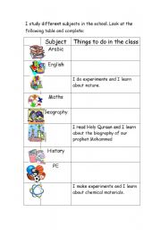 English worksheet: schools subjects