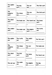 English Worksheet: Bingo with Can and Cant