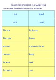 English Worksheet: Collocations with do, make, have and get