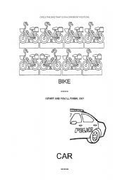 English worksheet: BIKE AND CAR ACTIVITIES
