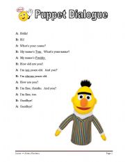 English worksheet: Junior Puppet Dialogue