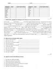 English Worksheet: EXAM  ON PRESENT PERFECT AND PAST SIMPLE