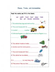 English Worksheet: Planes, trains, and automobiles