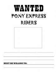 English Worksheet: Pony Express Riders Wanted