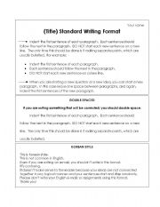 English Worksheet: Standard Writing Format