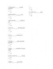 English worksheet: article a/an