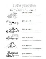 English worksheet: Is it a car?