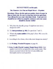 English worksheet: The Monsters Are Due On Maple Street - Quiz