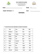 English Worksheet: Synonym