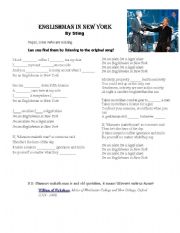 English Worksheet: Englishman in New York (missing the verbs) + powerpoint