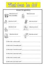 English Worksheet: WHAT DOES HE DO?  JOBS
