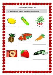 English worksheet: FRUIT, VEGETABLES, OTHER FOOD