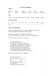English worksheet: Prepositions with Months and Dates