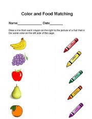 English Worksheet: color and food matching