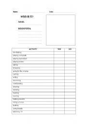 English worksheet: Questionnaire Hobbies