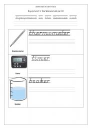 English worksheet: Equipment in the Science Lab part 2
