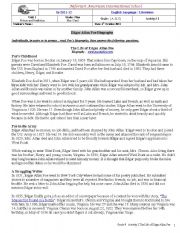 English Worksheet: Edgar Allan Poe Activity - reading and questions