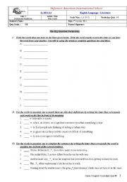 English worksheet: grade nine , unit 1 vocab quiz