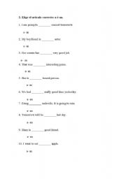 English Worksheet: Article a/ an