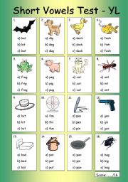 Very Young Learners: Short Vowels Test (CVC)
