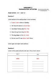 English worksheet: Pronunciation activities. Worksheet 2.
