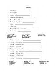 English Worksheet: Holidays and Dates