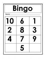 English worksheets: Bingo Nuumbers 1-10