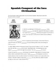English worksheets: Spanish conquest of the inca civilization