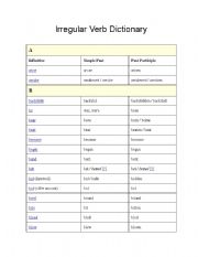 English worksheet: diccionari de verbos irregulares