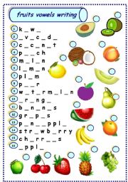 English Worksheet: fruits vowels writing