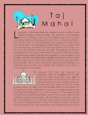 English Worksheet: Wonder of the World Story series 2 ( Taj Mahal)