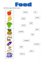 English worksheet: Food vocabulary matching