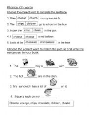 English Worksheet: Phonics ch - words