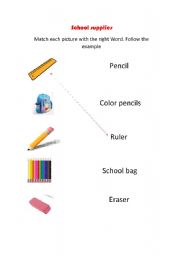 English Worksheet: school supplies