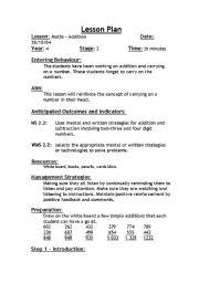 English Worksheet: MAthematics lesson plan